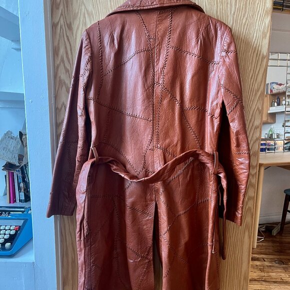 70s Vintage Brown Genuine Leather Coat - Picture 2 of 3
